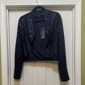 Kancy Kole Navy Sequin Bolero Shrug Jacket 2XL